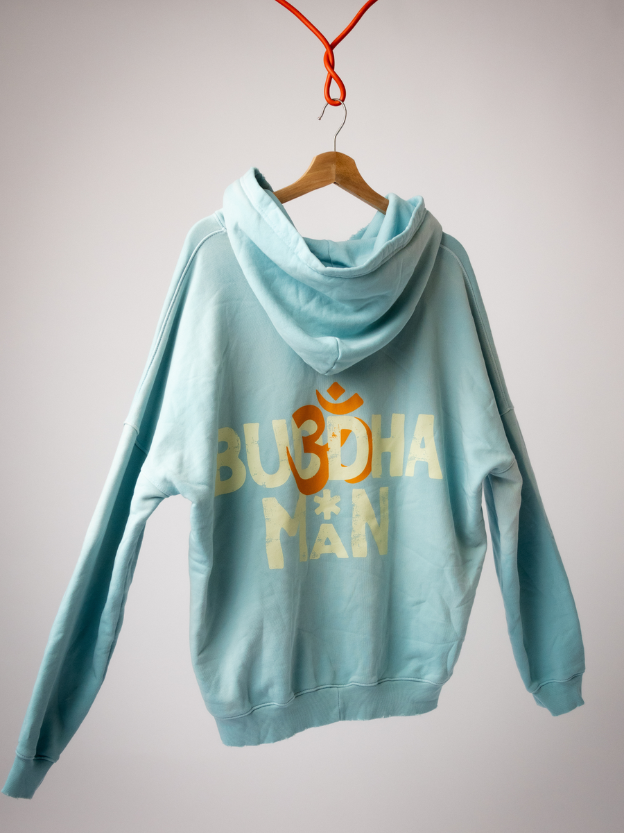 Buddha Man Aged Oversize Zip Up Hoodie