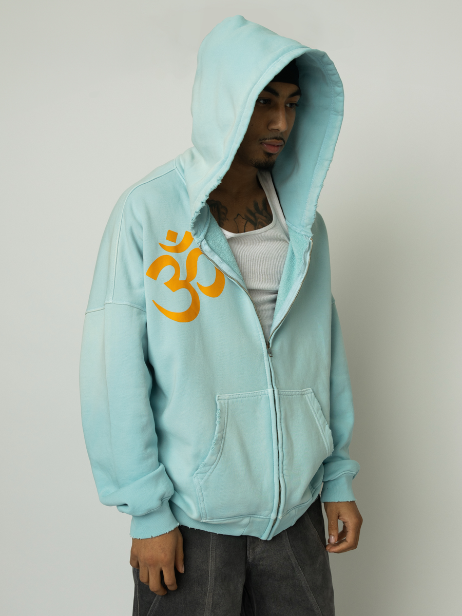 Buddha Man Aged Oversize Zip Up Hoodie