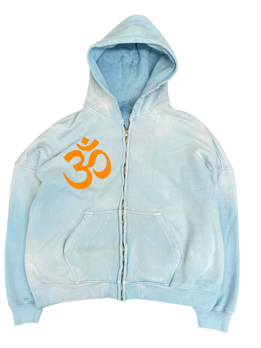 Buddha Man Aged Oversize Zip Up Hoodie