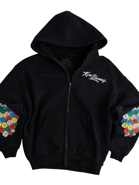 Keep Blooming Plush Zip Hoodie - Black