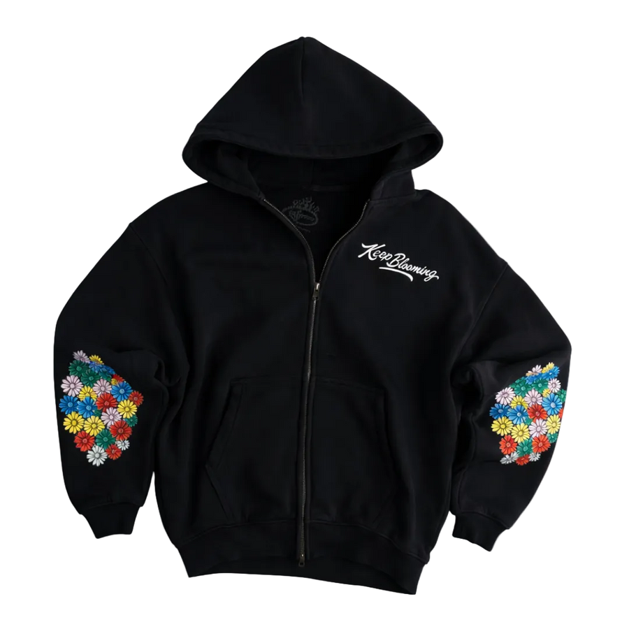 Keep Blooming Plush Zip Hoodie - Black
