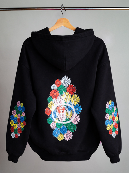 Keep Blooming Plush Zip Hoodie - Black